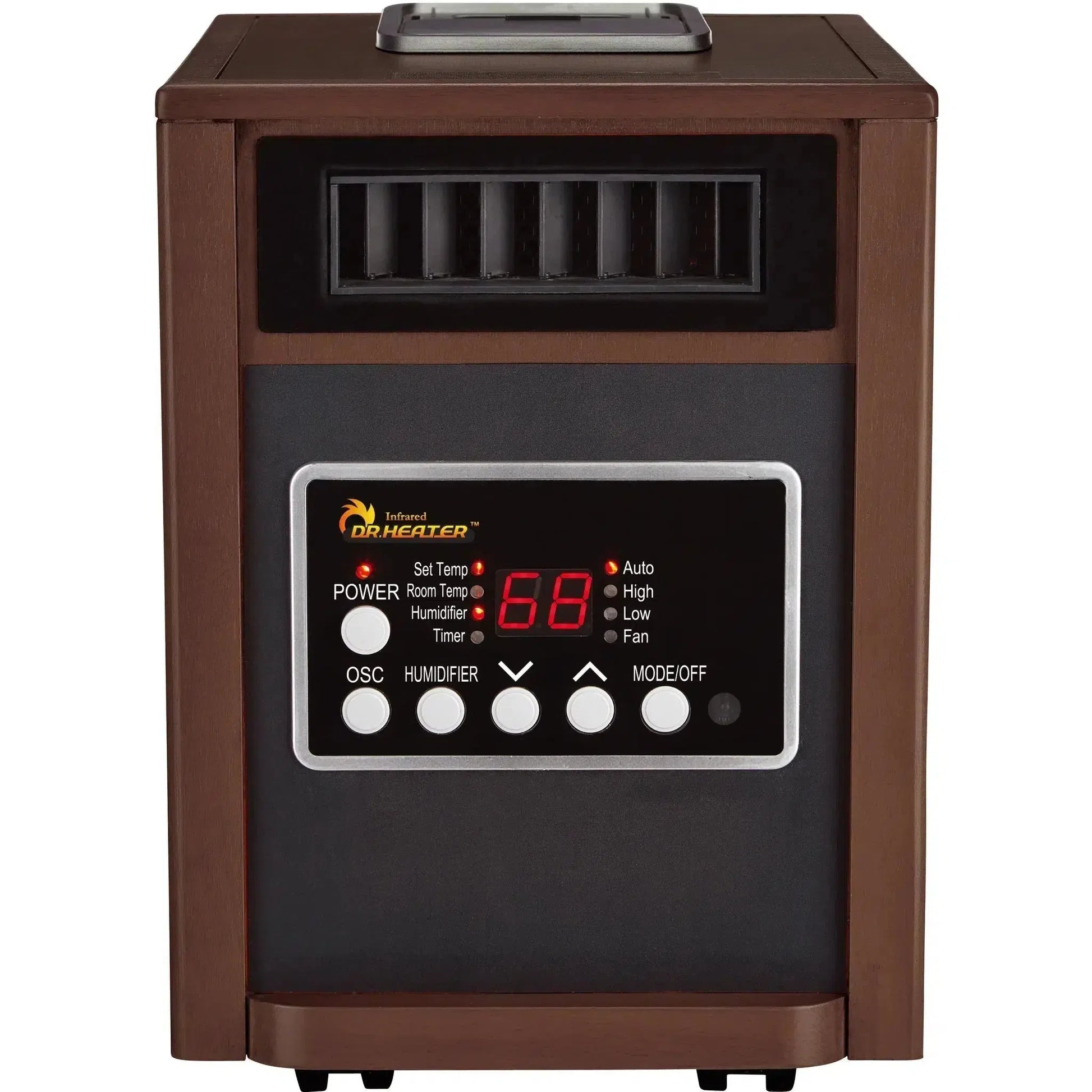 Dr. Infrared Heater 16" Walnut 1500W Advanced Dual Heating System with Humidifier & Oscillation Fan & Remote Control