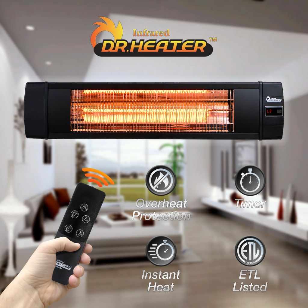 Dr. Infrared Heater 35" Black Carbon Wall Mount Ceiling Infrared Outdoor Patio Heater with Remote