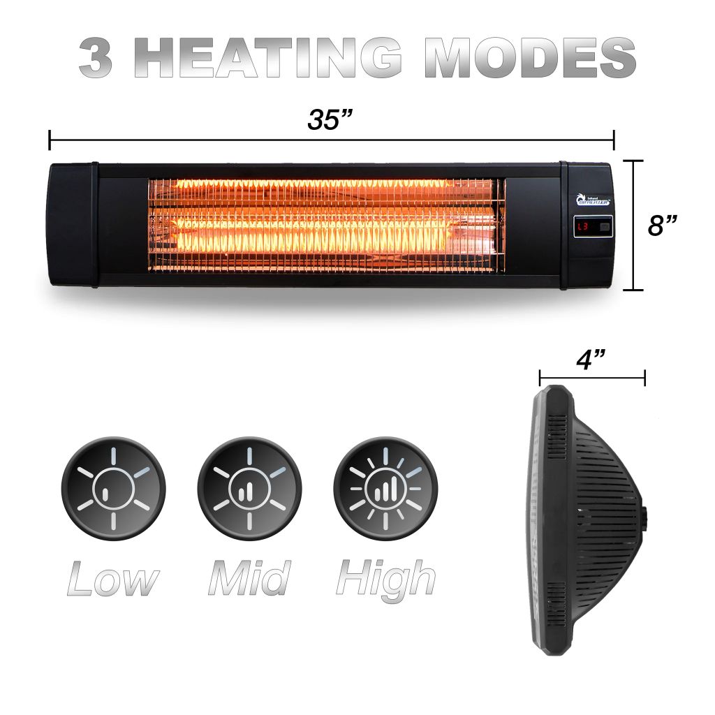 Dr. Infrared Heater 35" Black Carbon Wall Mount Ceiling Infrared Outdoor Patio Heater with Remote