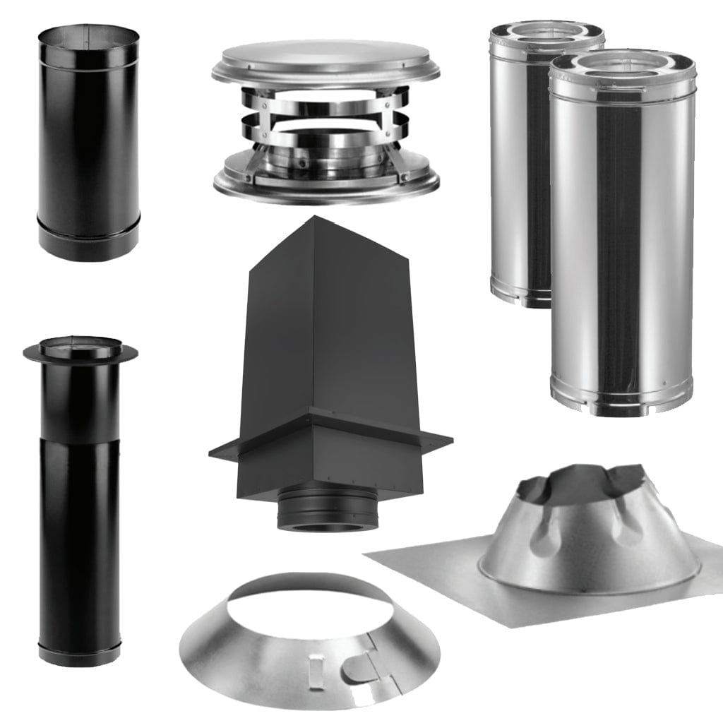 DuraVent Cathedral Ceiling With Black Single Wall Pipe Wood Stove Chimney Kit