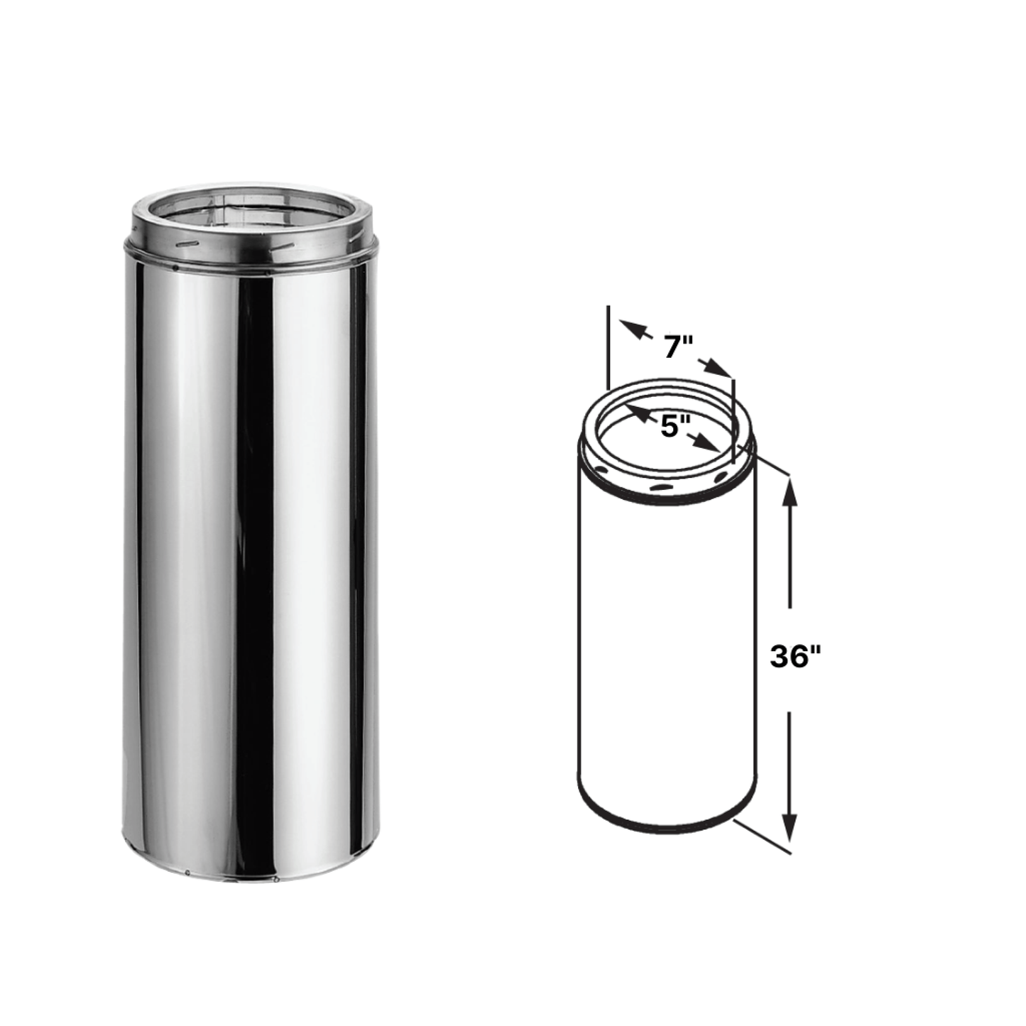 DuraVent DuraTech 5" Diameter Galvalume Steel 36" Pipe Length All Fuel Chimney Pipe