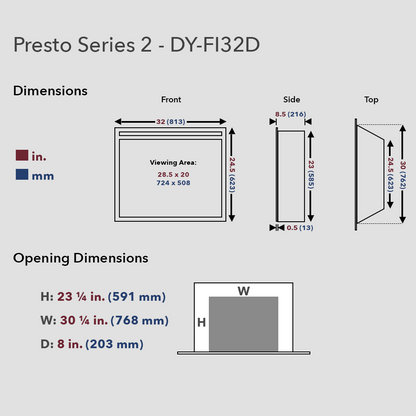 Dynasty Presto Series 2 32" Electric Fireplace Insert