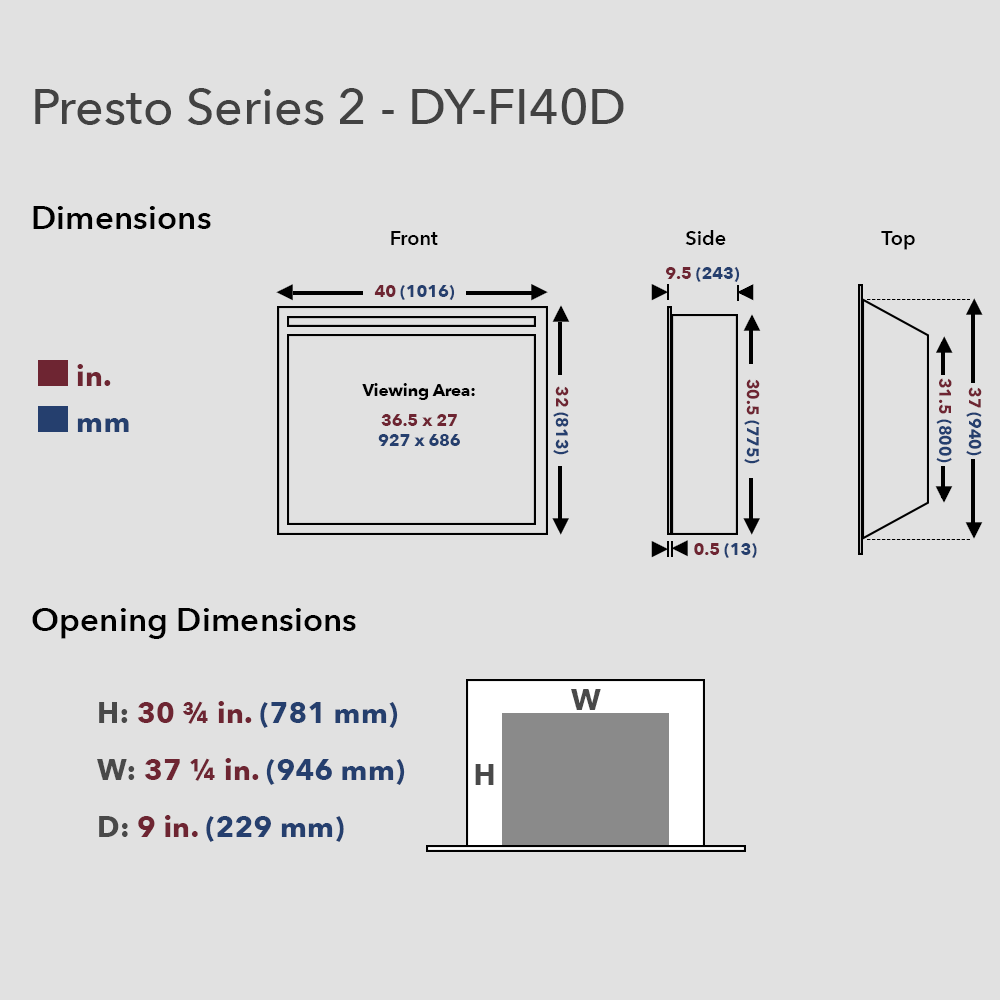 Dynasty Presto Series 2 40" Electric Fireplace Insert