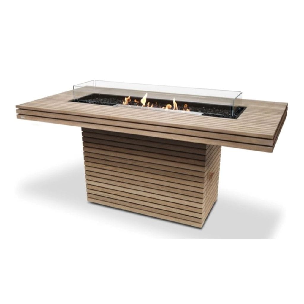 Fire Pit Table Indoor / Teak / Stainless Steel EcoSmart Fire 89" Gin 90 Bar Height Fire Pit Table with Ethanol Burner by Mad Design Group