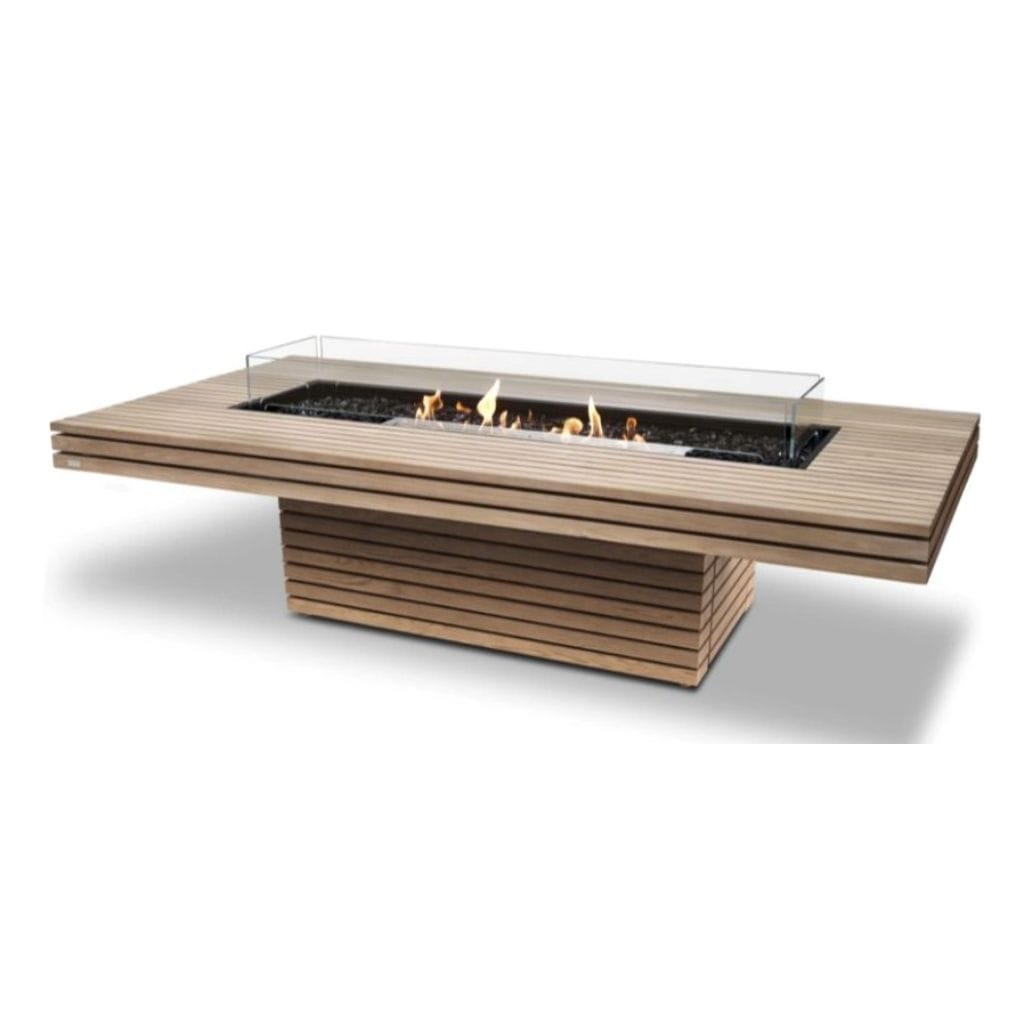 Fire Pit Table Indoor / Teak / Stainless Steel EcoSmart Fire 89" Gin 90 Chat Height Fire Pit Table with Ethanol Burner by Mad Design Group