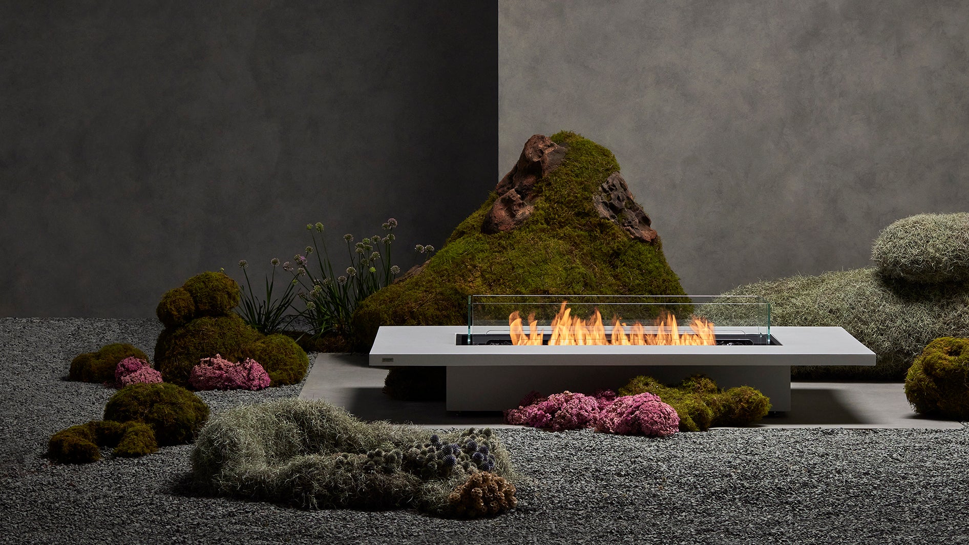 EcoSmart Fire Daiquiri 71" Bone Freestanding Indoor Fire Table with Black Burner by MAD Design Group