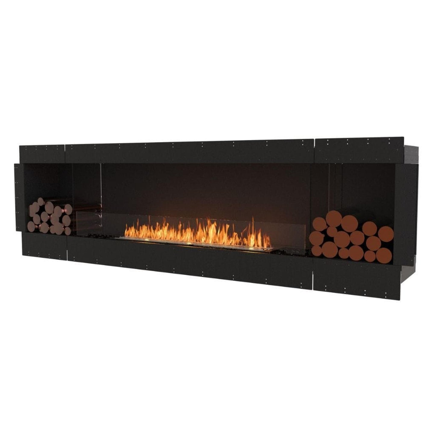 EcoSmart Fire Flex 104SS 112" Black Single Sided Ethanol Fireplace Insert with Black Burner and Both Sides Decorative Box by Mad Design Group