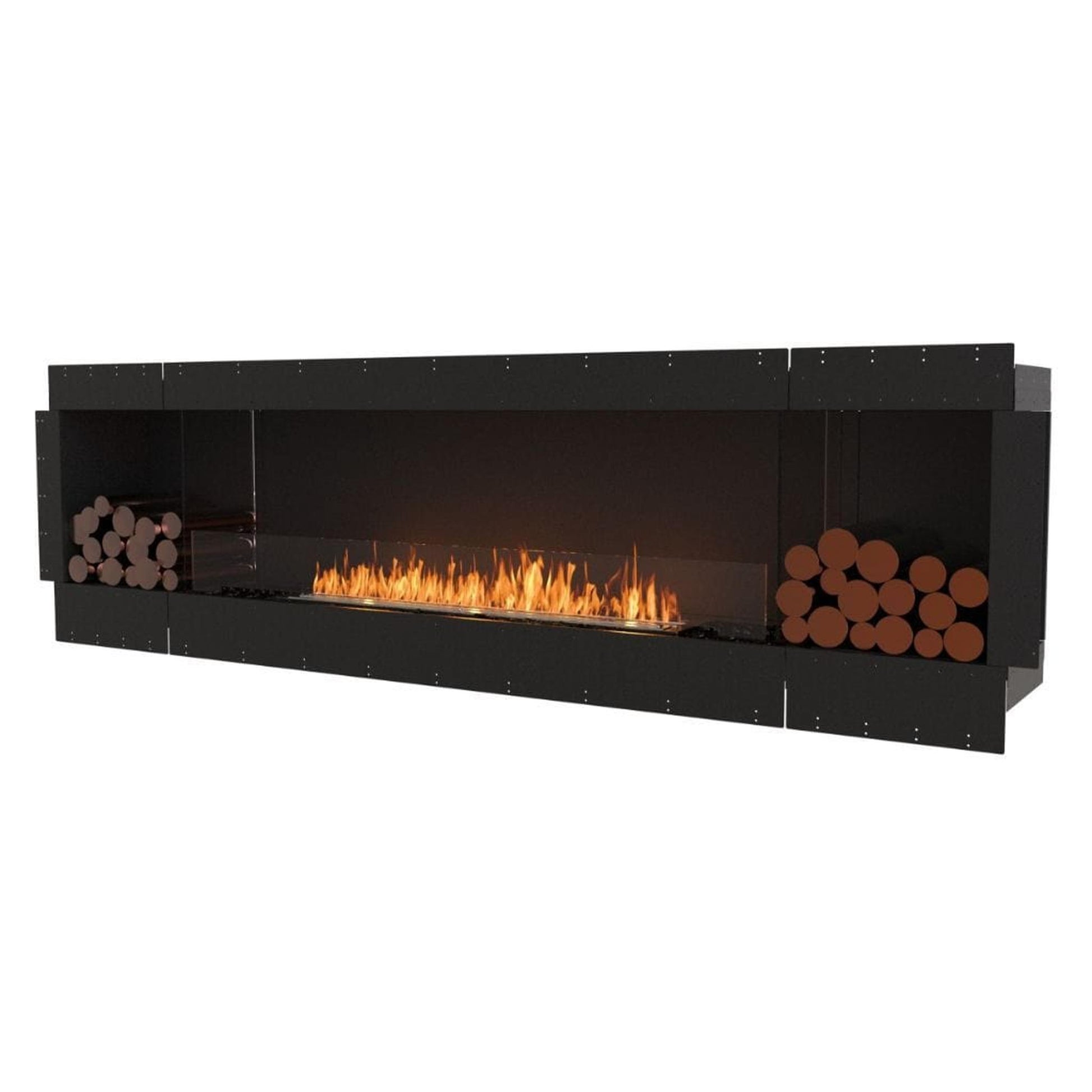 EcoSmart Fire Flex 104SS 112" Black Single Sided Ethanol Fireplace Insert with Black Burner and Both Sides Decorative Box by Mad Design Group