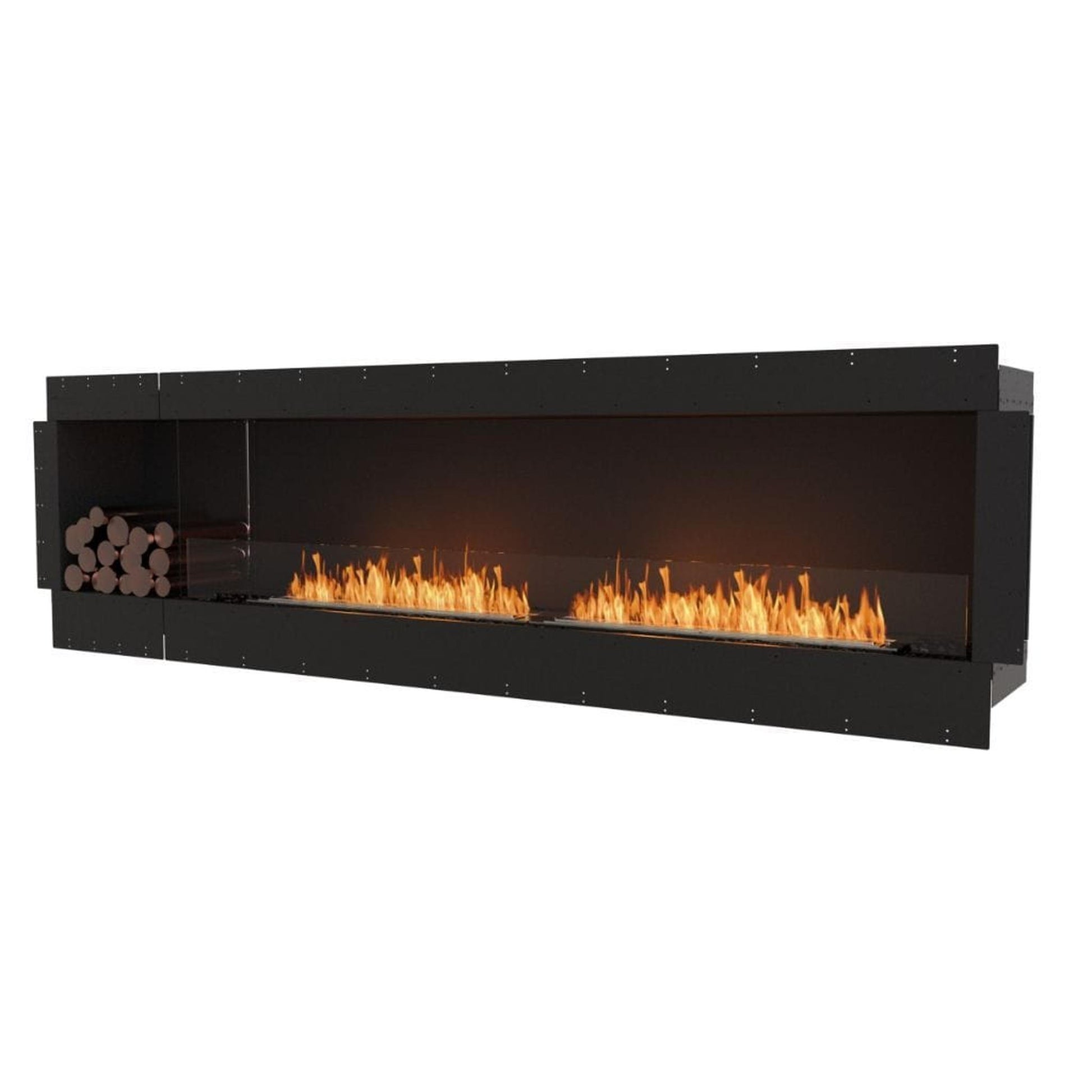 EcoSmart Fire Flex 104SS 112" Black Single Sided Ethanol Fireplace Insert with Black Burner and Both Sides Decorative Box by Mad Design Group