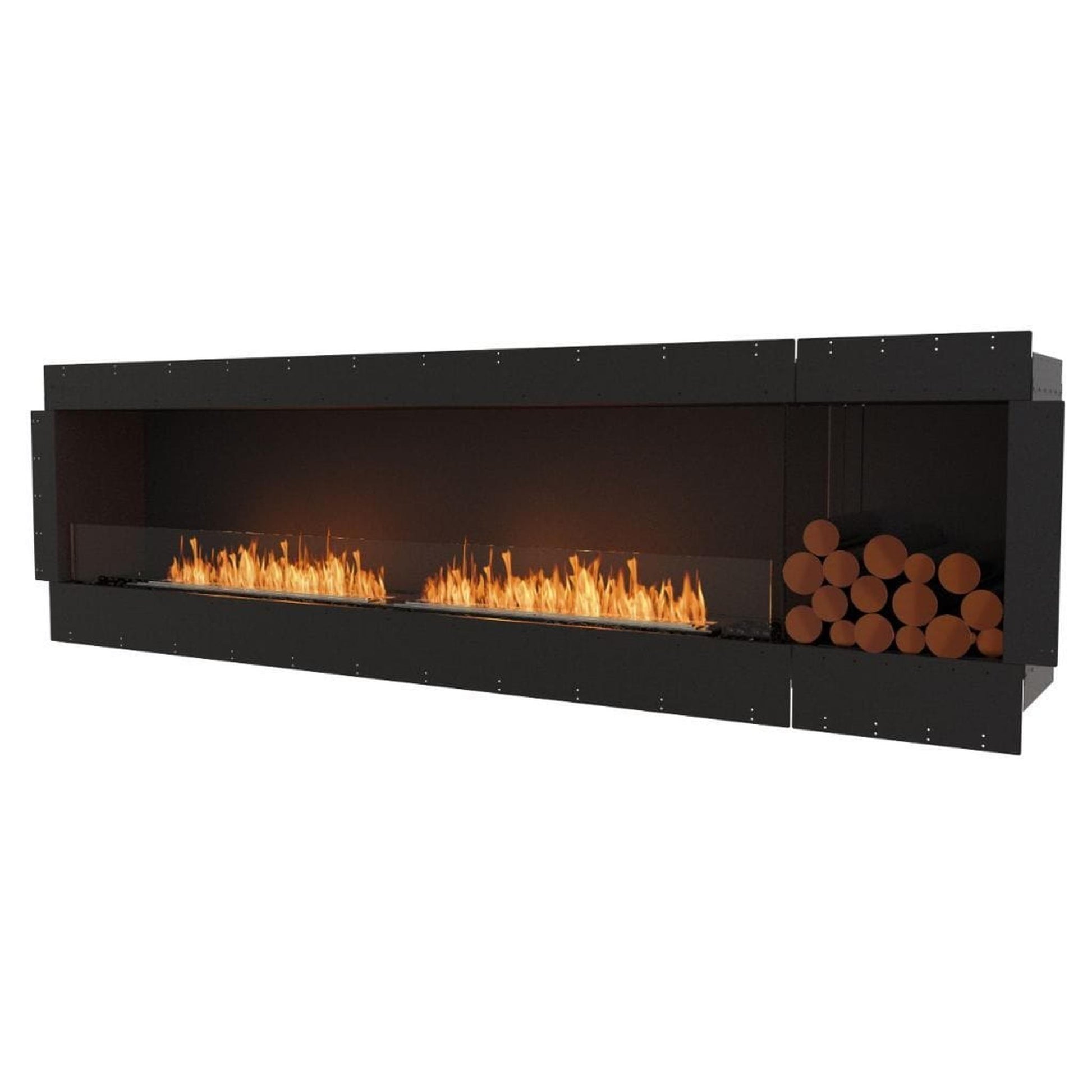 EcoSmart Fire Flex 104SS 112" Black Single Sided Ethanol Fireplace Insert with Black Burner and Both Sides Decorative Box by Mad Design Group
