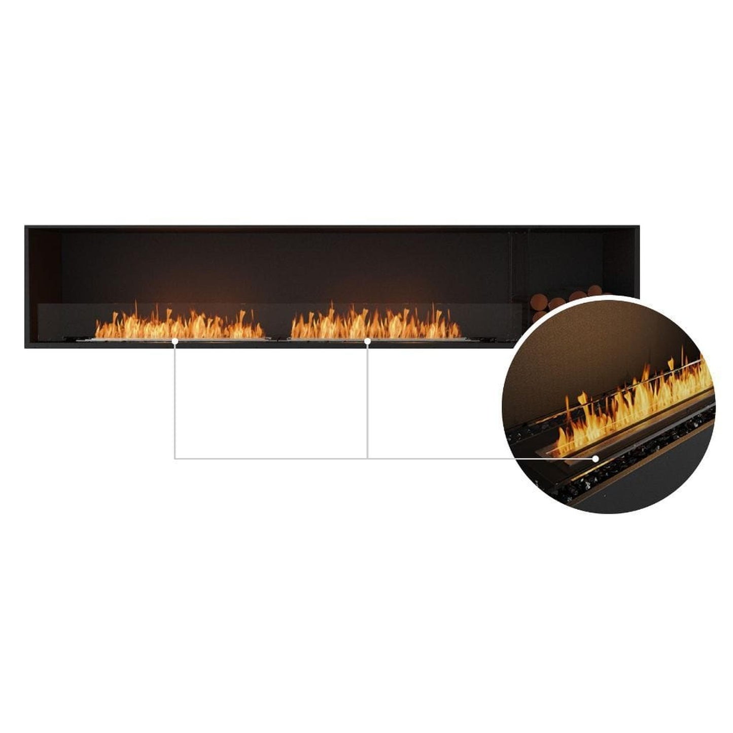EcoSmart Fire Flex 104SS 112" Black Single Sided Ethanol Fireplace Insert with Black Burner and Both Sides Decorative Box by Mad Design Group