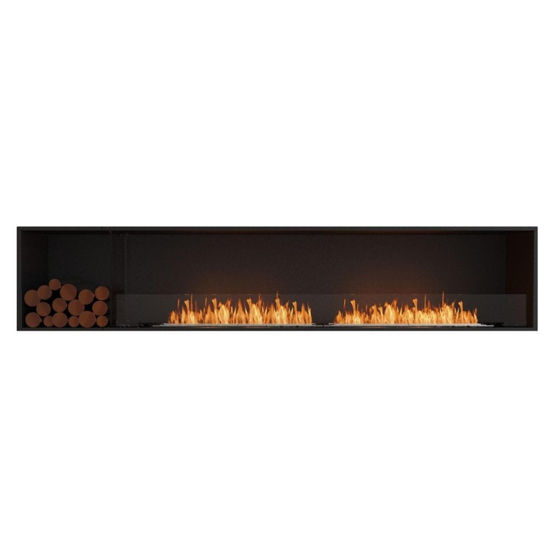 EcoSmart Fire Flex 104SS 112" Black Single Sided Ethanol Fireplace Insert with Black Burner and Both Sides Decorative Box by Mad Design Group