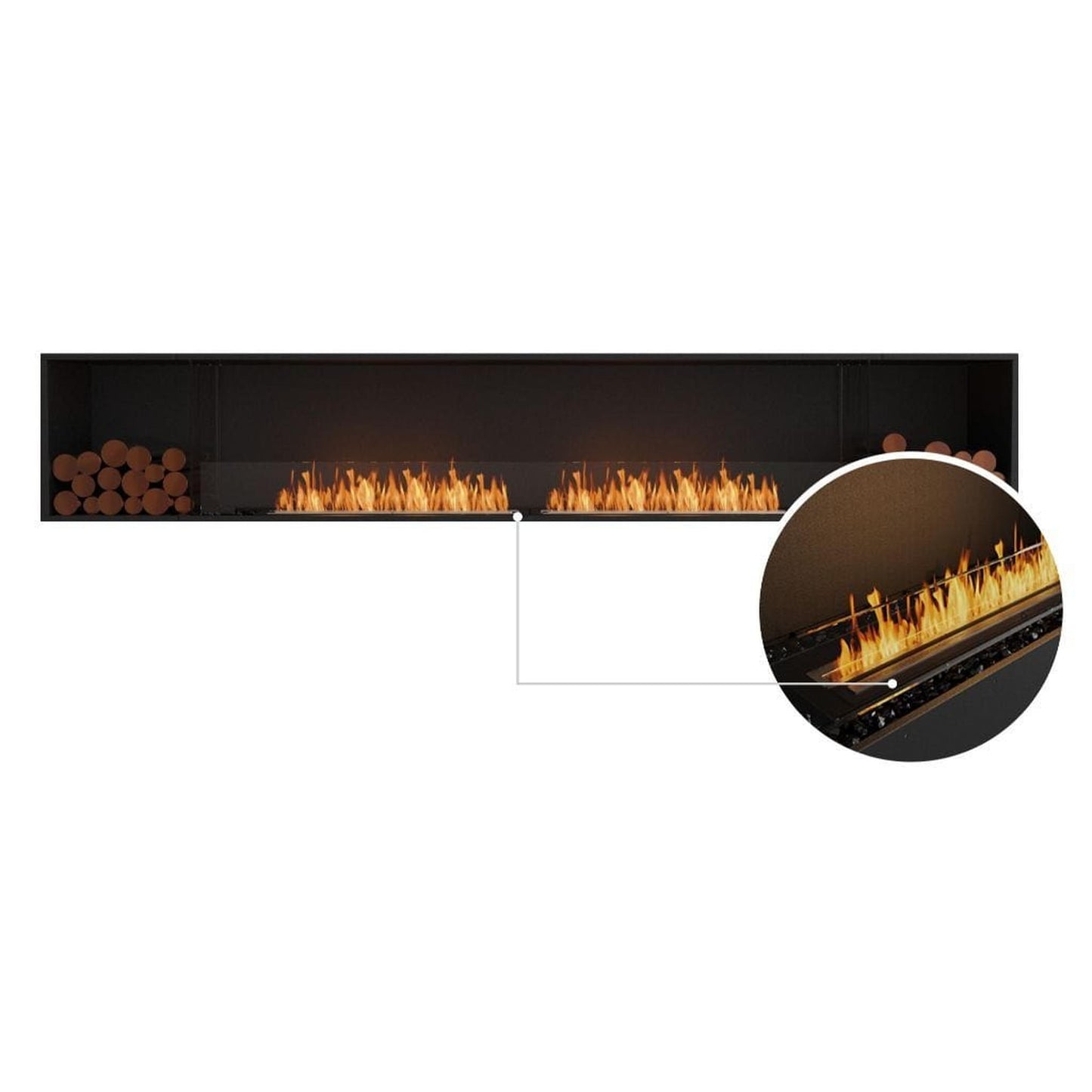 EcoSmart Fire Flex 122SS 130" Black Single Sided Ethanol Fireplace Insert with Black Burner and Both Sides Decorative Box by Mad Design Group
