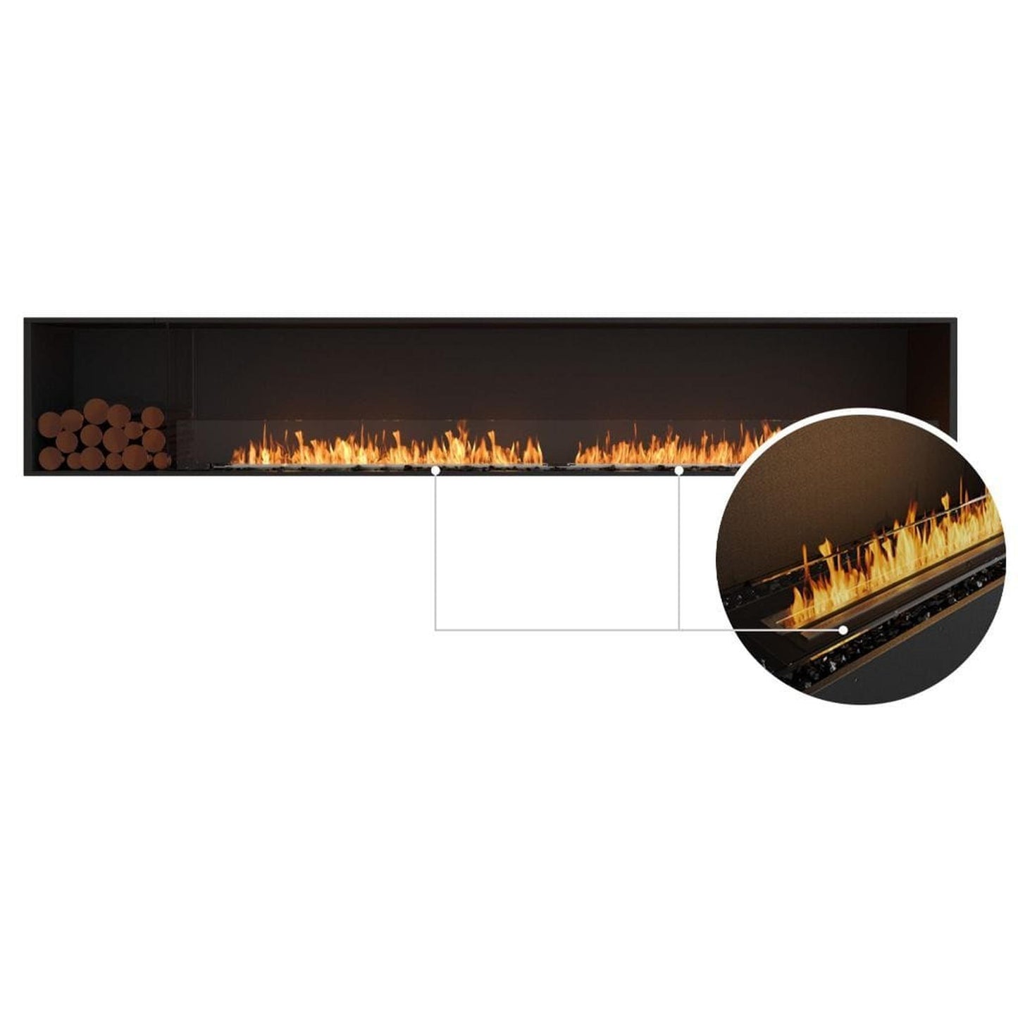 EcoSmart Fire Flex 122SS 130" Black Single Sided Ethanol Fireplace Insert with Black Burner and Both Sides Decorative Box by Mad Design Group