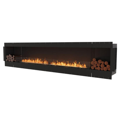 EcoSmart Fire Flex 140SS 148" Black Single Sided Ethanol Fireplace Insert with Stainless Steel Burner and Left Side Decorative Box by Mad Design Group