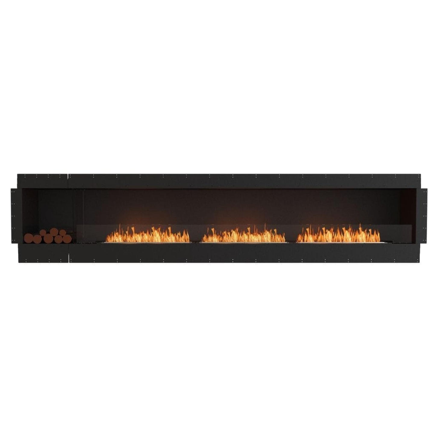 EcoSmart Fire Flex 140SS 148" Black Single Sided Ethanol Fireplace Insert with Stainless Steel Burner and Left Side Decorative Box by Mad Design Group
