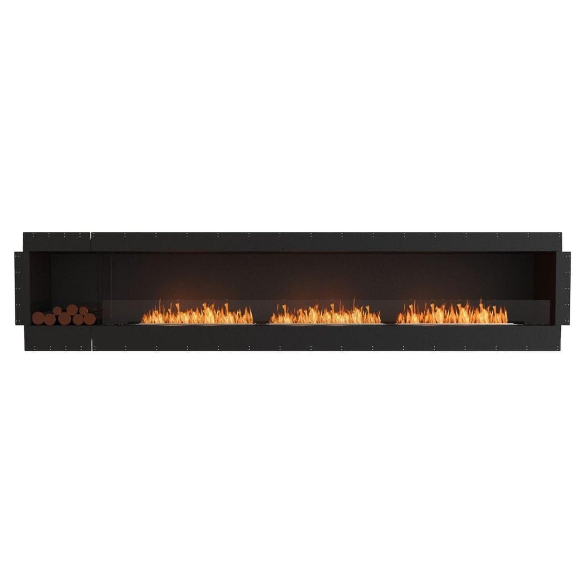 EcoSmart Fire Flex 140SS 148" Black Single Sided Ethanol Fireplace Insert with Stainless Steel Burner and Left Side Decorative Box by Mad Design Group