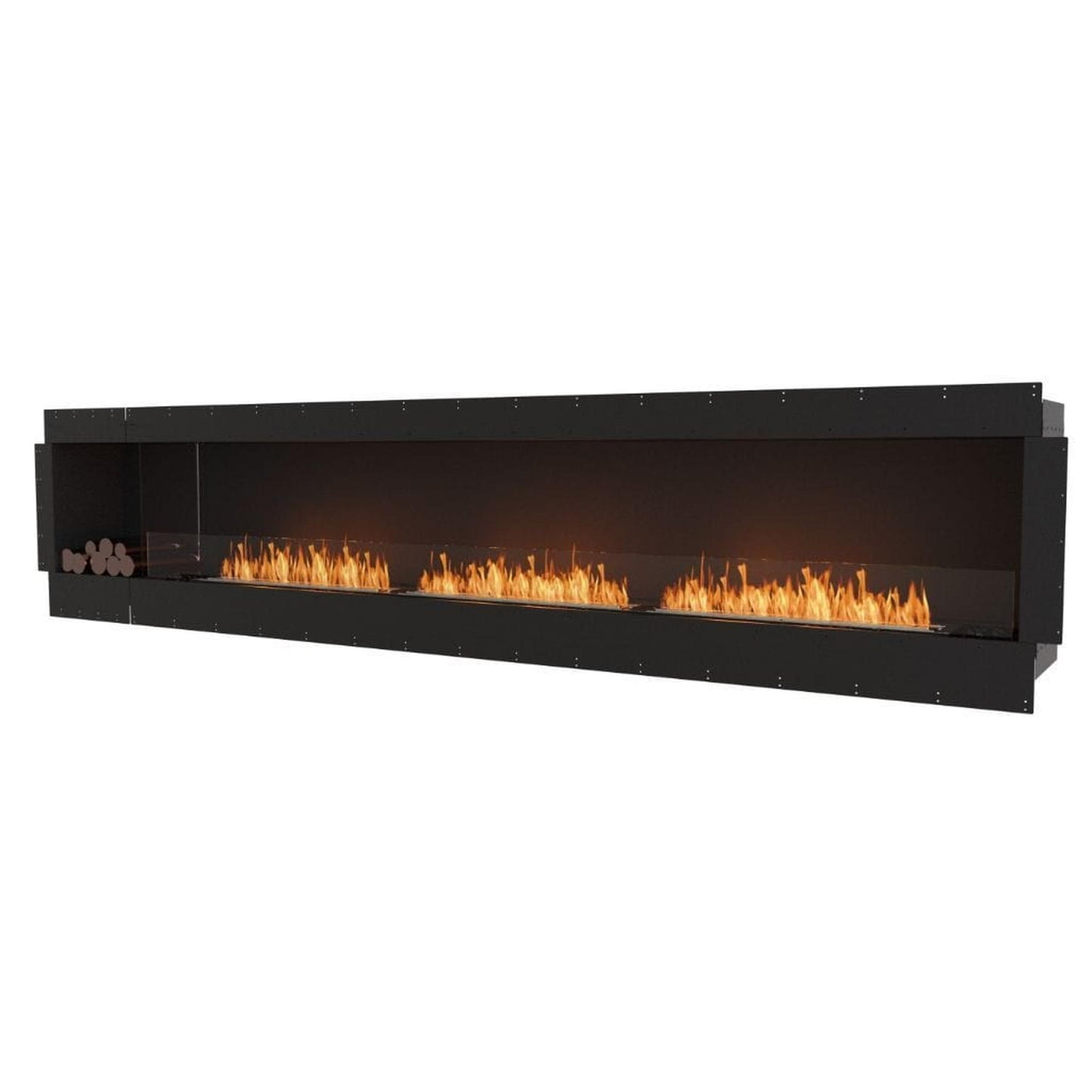 EcoSmart Fire Flex 140SS 148" Black Single Sided Ethanol Fireplace Insert with Stainless Steel Burner and Left Side Decorative Box by Mad Design Group