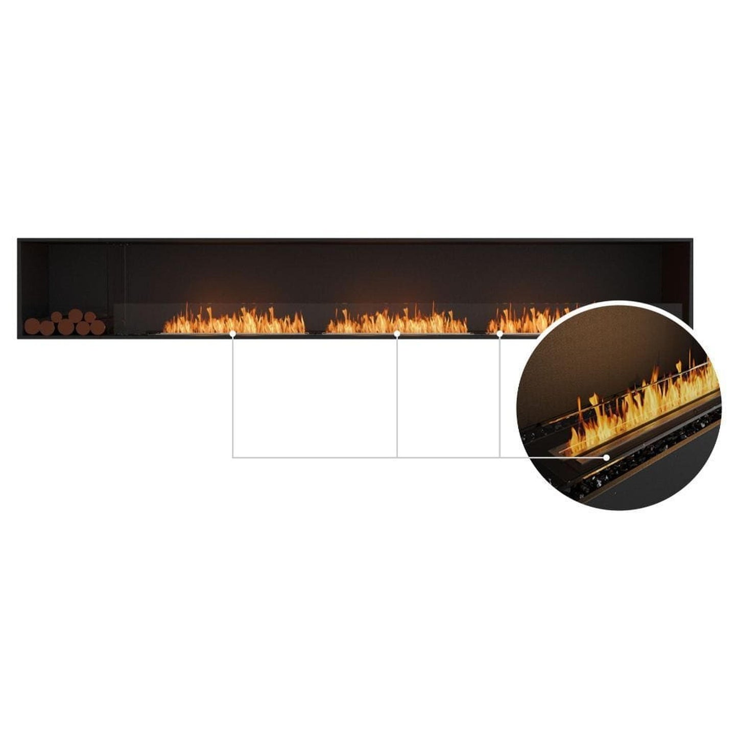 EcoSmart Fire Flex 140SS 148" Black Single Sided Ethanol Fireplace Insert with Stainless Steel Burner and Left Side Decorative Box by Mad Design Group