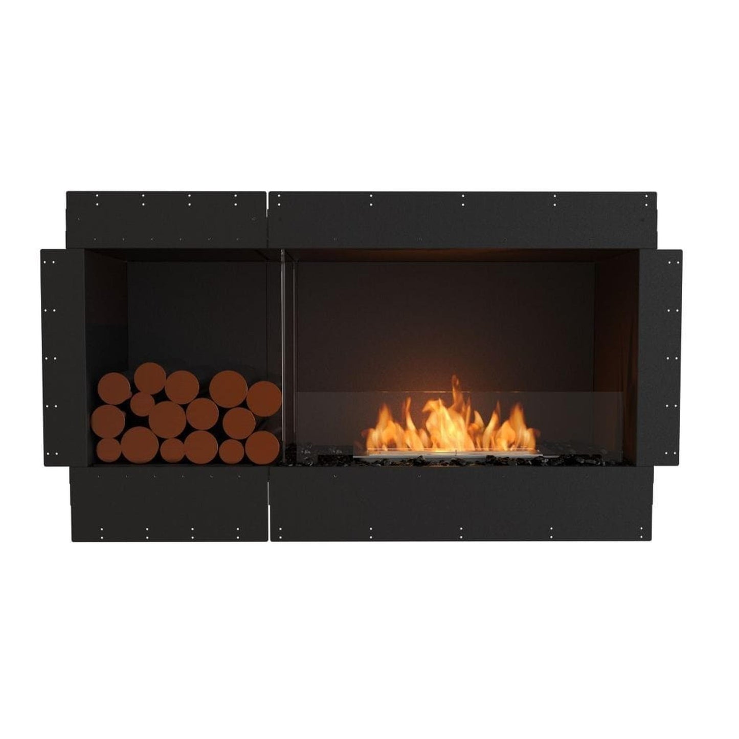 EcoSmart Fire Flex 50SS 57" Black Single Sided Ethanol Fireplace Insert with Black Burner and Right Side Decorative Box by Mad Design Group