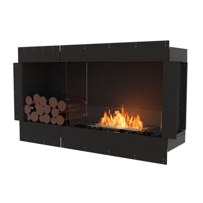 EcoSmart Fire Flex 50SS 57" Black Single Sided Ethanol Fireplace Insert with Black Burner and Right Side Decorative Box by Mad Design Group
