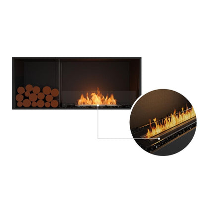 EcoSmart Fire Flex 50SS 57" Black Single Sided Ethanol Fireplace Insert with Black Burner and Right Side Decorative Box by Mad Design Group