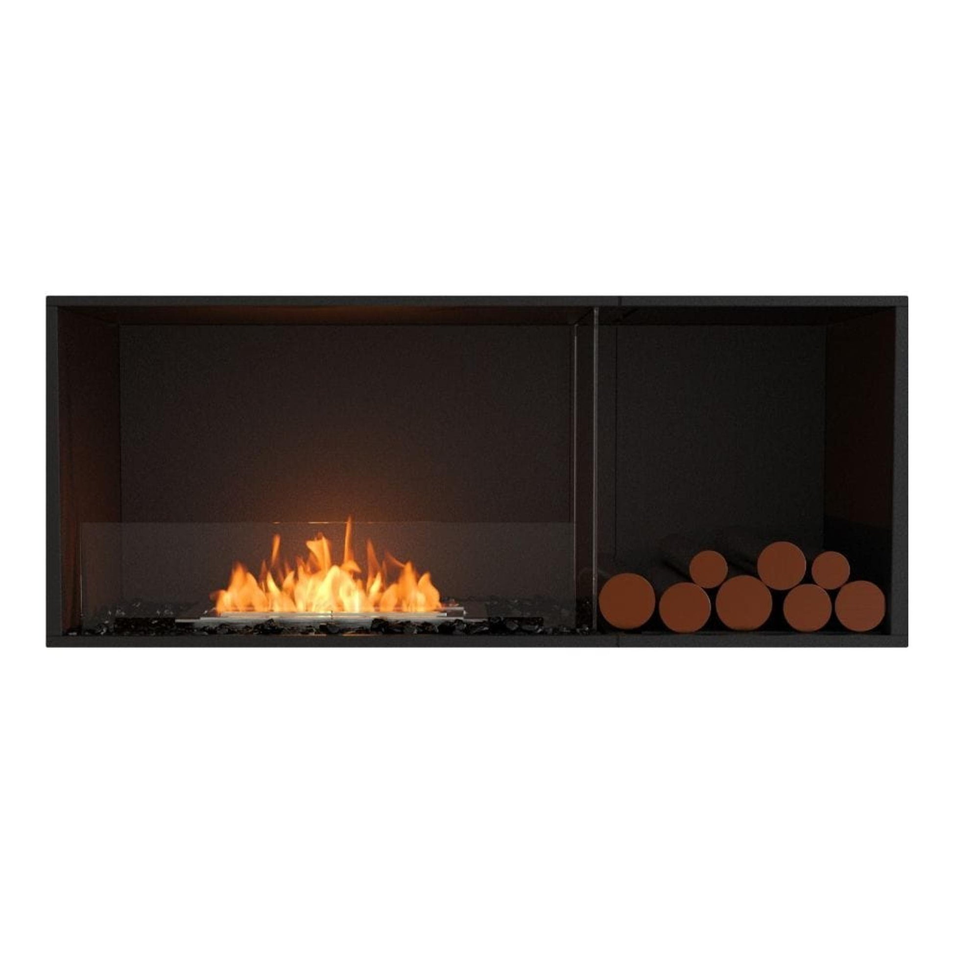 EcoSmart Fire Flex 50SS 57" Black Single Sided Ethanol Fireplace Insert with Black Burner and Right Side Decorative Box by Mad Design Group