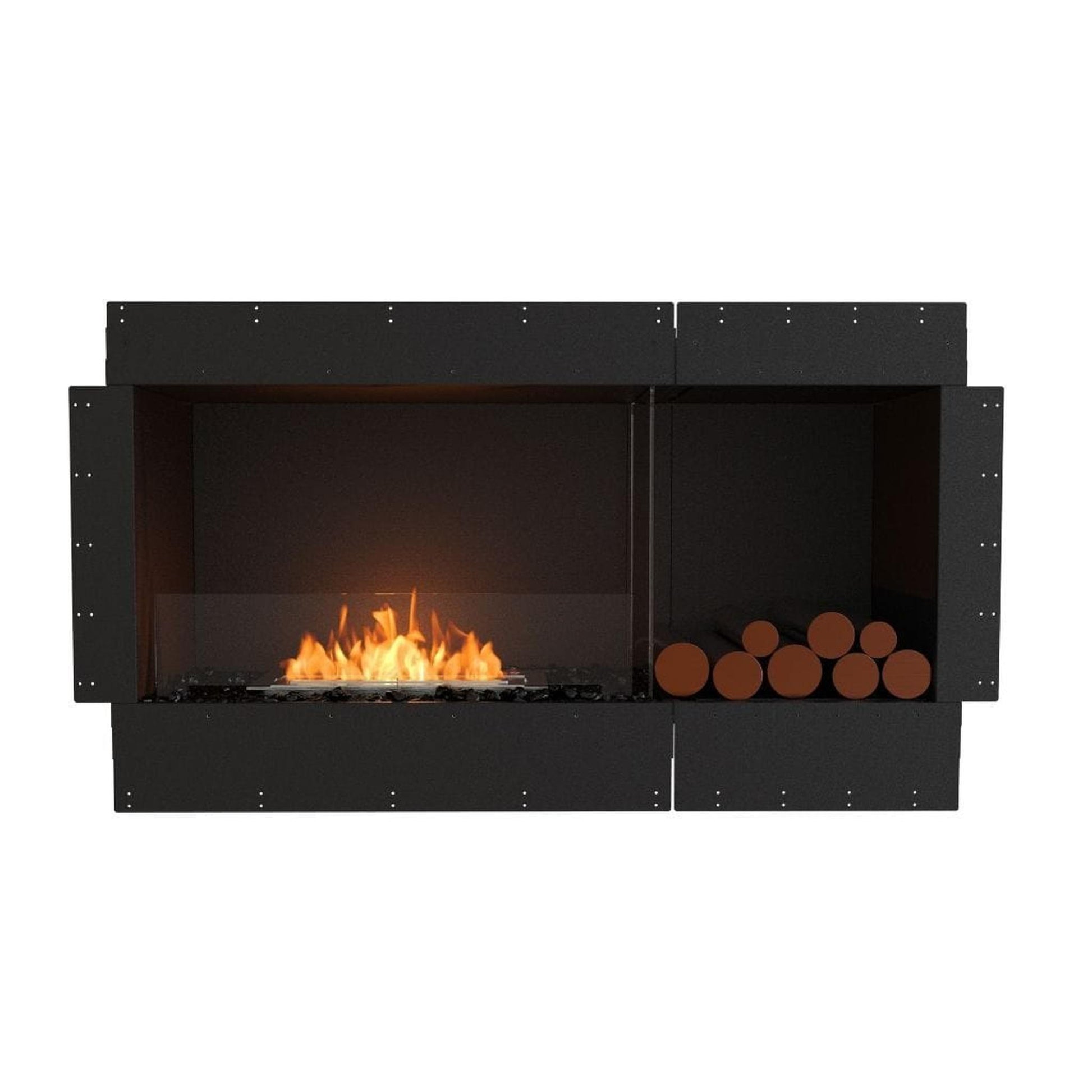 EcoSmart Fire Flex 50SS 57" Black Single Sided Ethanol Fireplace Insert with Black Burner and Right Side Decorative Box by Mad Design Group