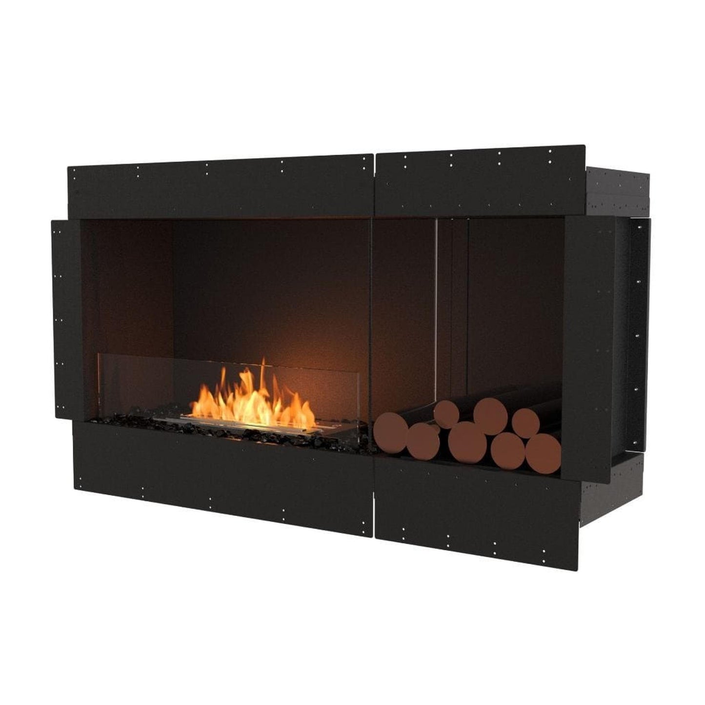 EcoSmart Fire Flex 50SS 57" Black Single Sided Ethanol Fireplace Insert with Black Burner and Right Side Decorative Box by Mad Design Group