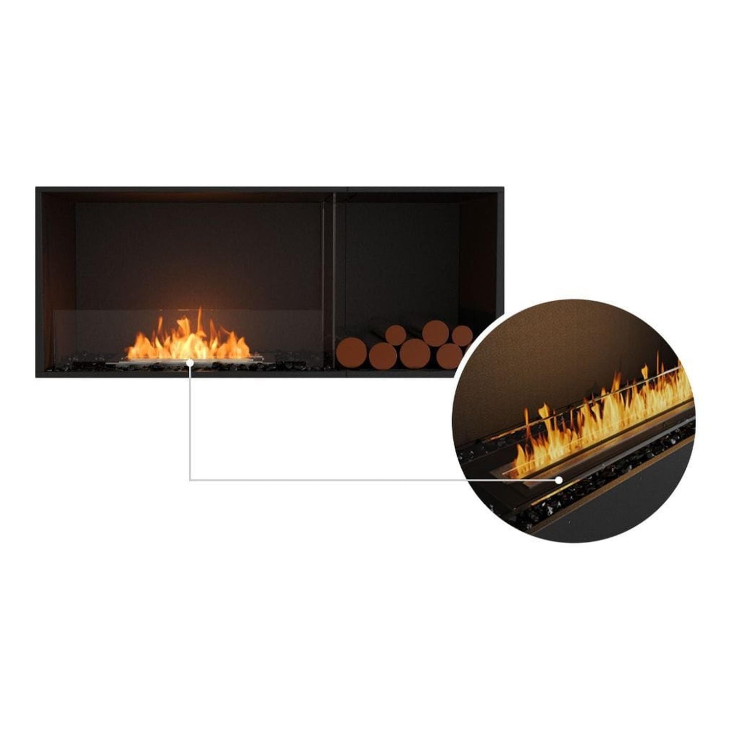 EcoSmart Fire Flex 50SS 57" Black Single Sided Ethanol Fireplace Insert with Black Burner and Right Side Decorative Box by Mad Design Group