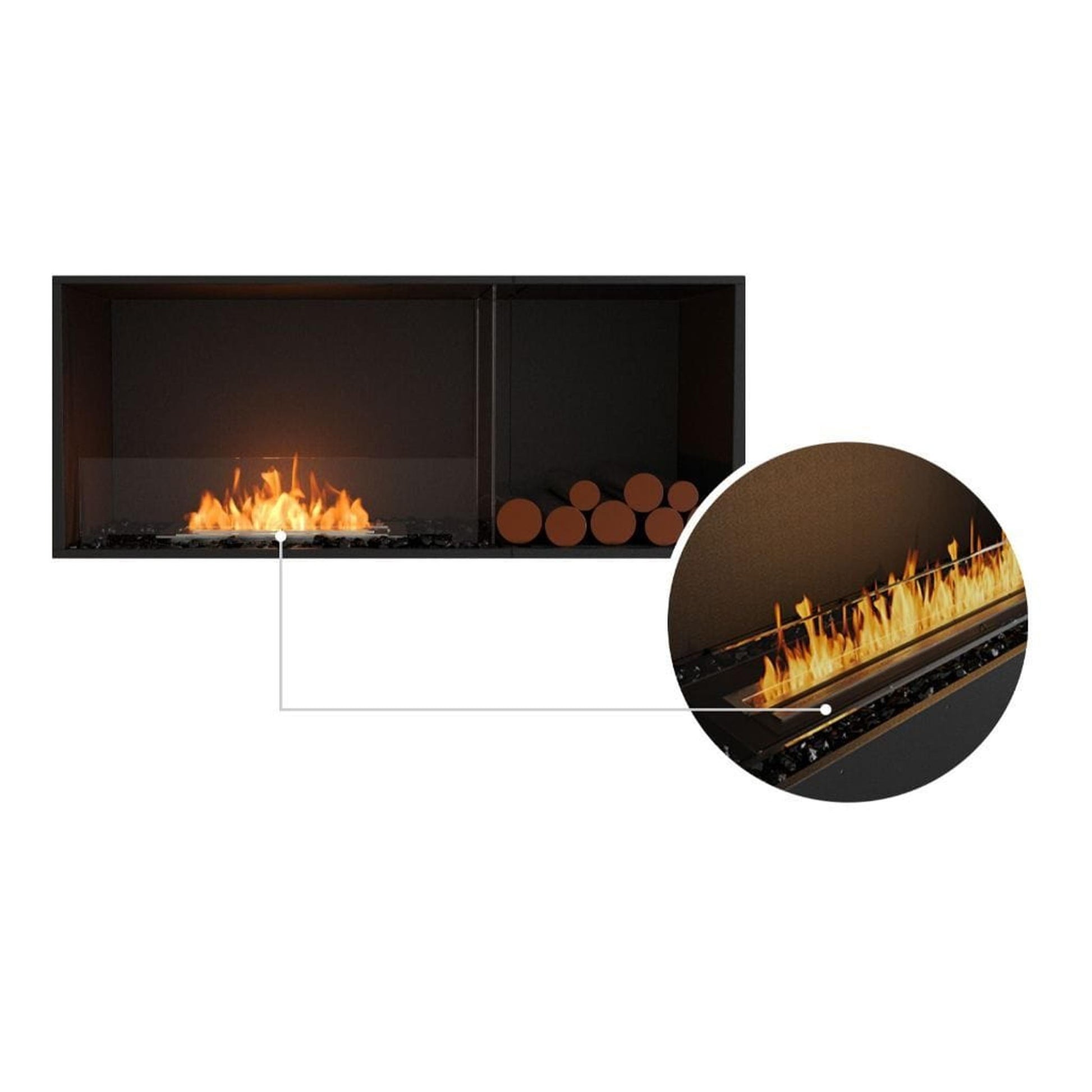EcoSmart Fire Flex 50SS 57" Black Single Sided Ethanol Fireplace Insert with Black Burner and Right Side Decorative Box by Mad Design Group