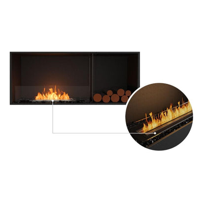 EcoSmart Fire Flex 50SS 57" Black Single Sided Ethanol Fireplace Insert with Black Burner and Right Side Decorative Box by Mad Design Group