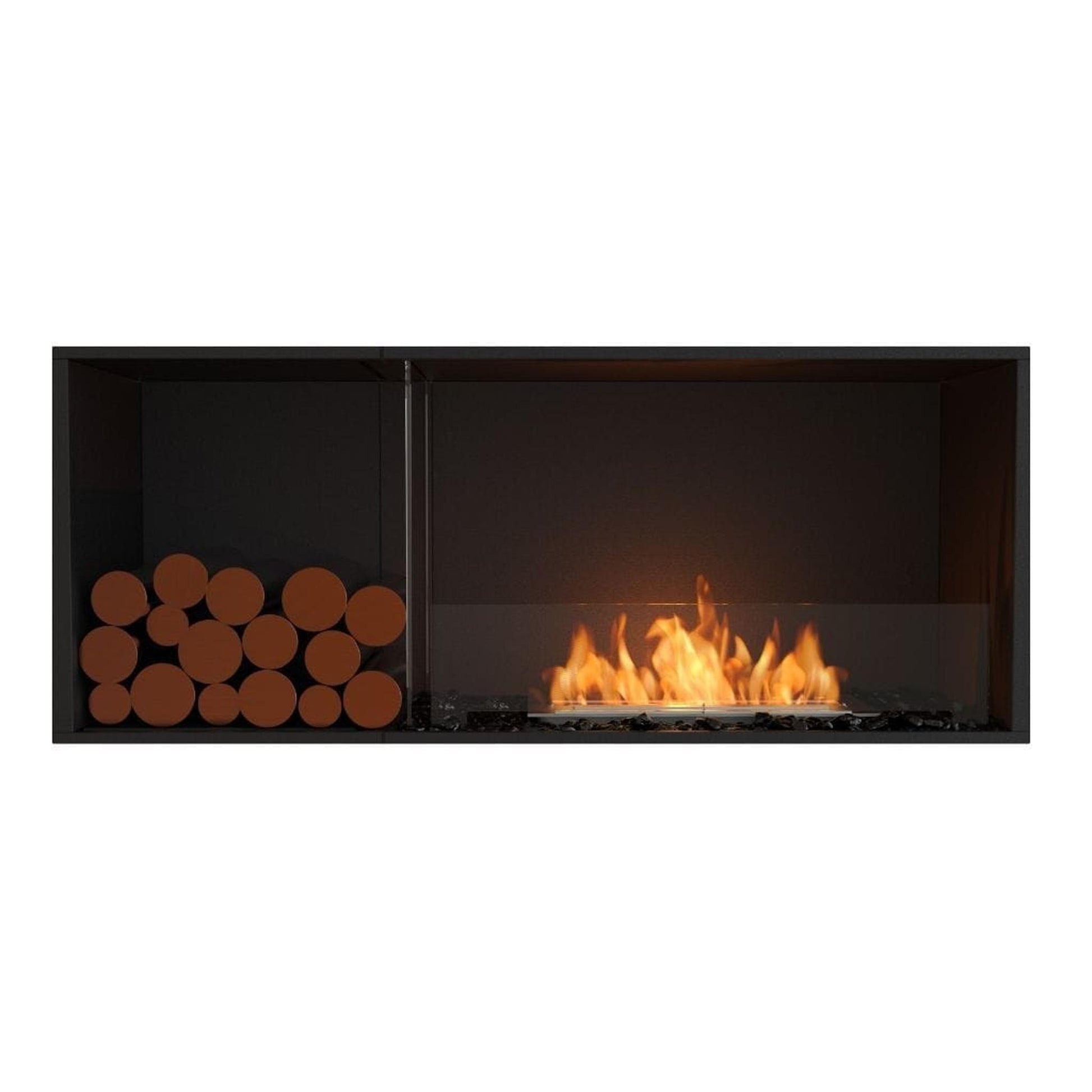 EcoSmart Fire Flex 50SS 57" Black Single Sided Ethanol Fireplace Insert with Black Burner and Right Side Decorative Box by Mad Design Group