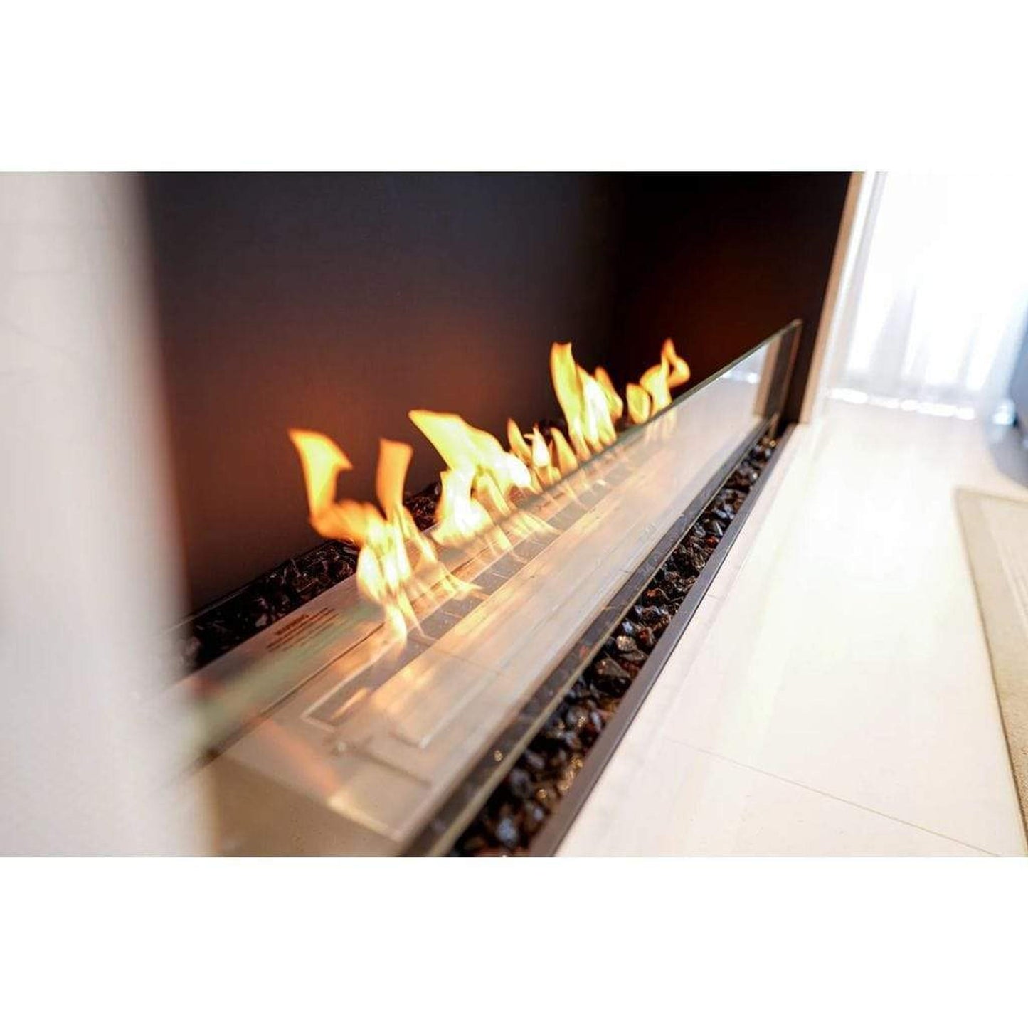 EcoSmart Fire Flex 60SS 67" Black Single Sided Ethanol Fireplace Insert with Black Burner and Right Side Decorative Box by Mad Design Group