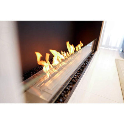 EcoSmart Fire Flex 60SS 67" Black Single Sided Ethanol Fireplace Insert with Black Burner and Right Side Decorative Box by Mad Design Group