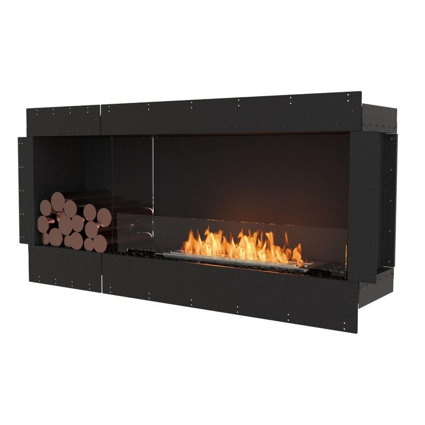 EcoSmart Fire Flex 60SS 67" Black Single Sided Ethanol Fireplace Insert with Black Burner and Right Side Decorative Box by Mad Design Group