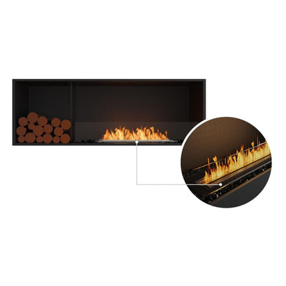 EcoSmart Fire Flex 60SS 67" Black Single Sided Ethanol Fireplace Insert with Black Burner and Right Side Decorative Box by Mad Design Group