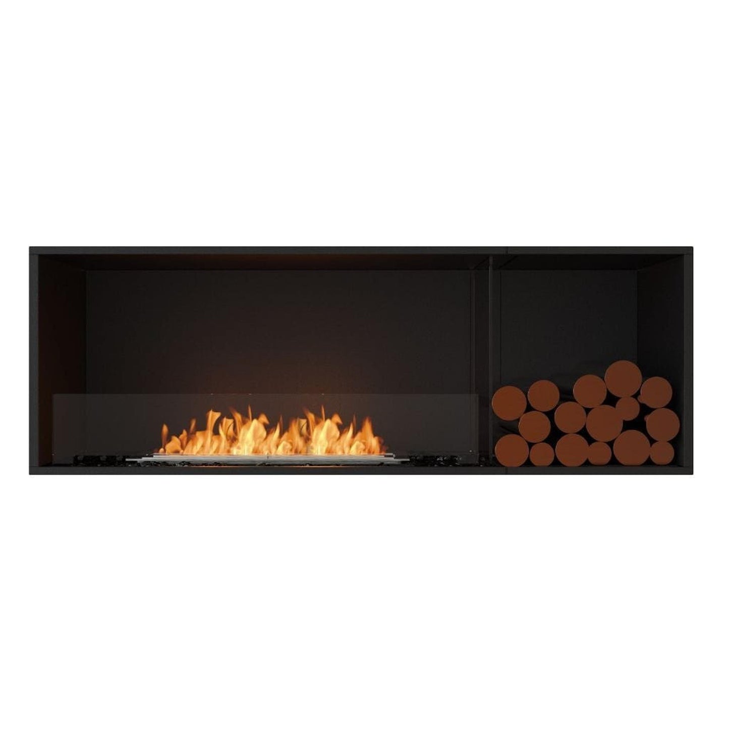 EcoSmart Fire Flex 60SS 67" Black Single Sided Ethanol Fireplace Insert with Black Burner and Right Side Decorative Box by Mad Design Group