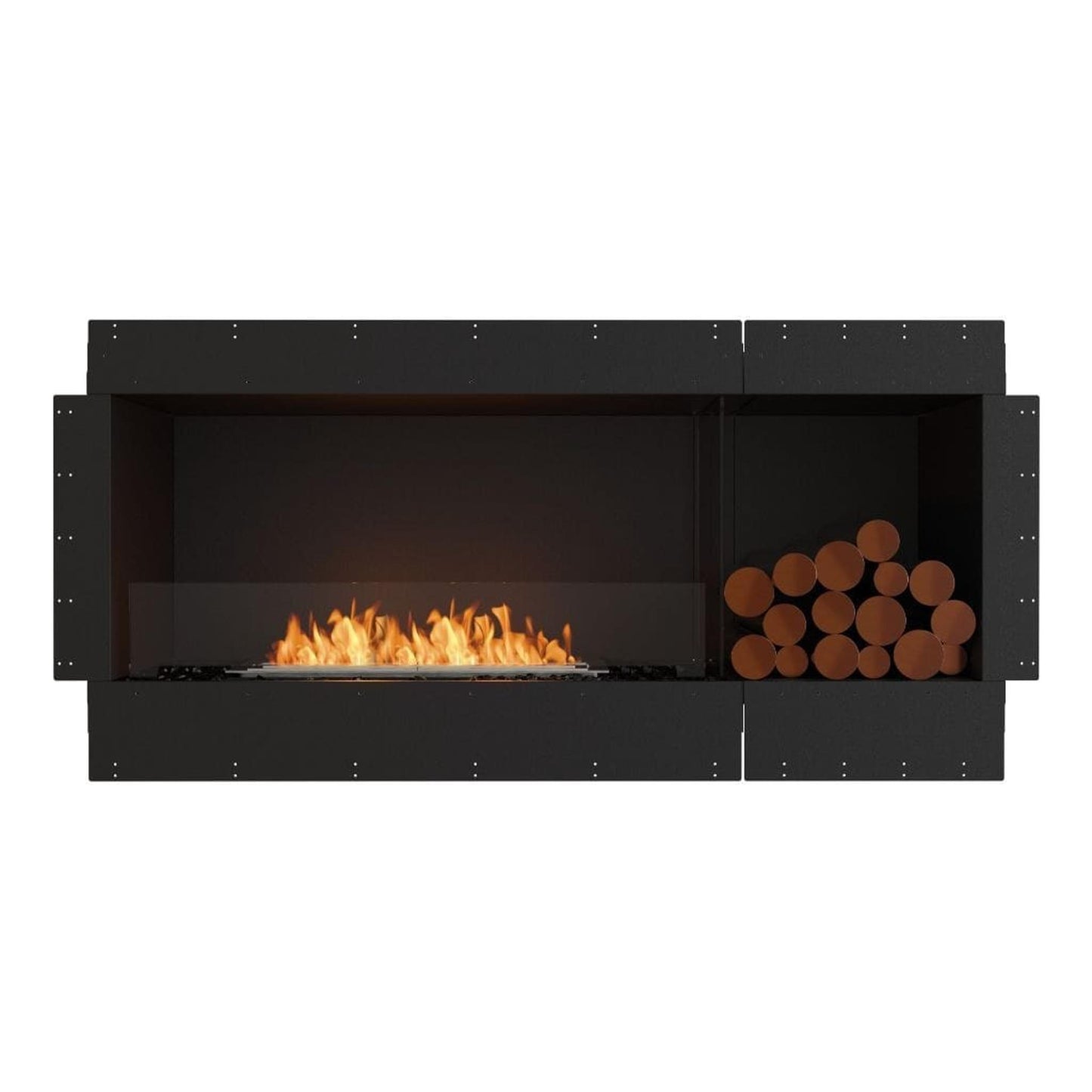 EcoSmart Fire Flex 60SS 67" Black Single Sided Ethanol Fireplace Insert with Black Burner and Right Side Decorative Box by Mad Design Group