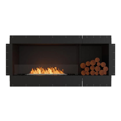 EcoSmart Fire Flex 60SS 67" Black Single Sided Ethanol Fireplace Insert with Black Burner and Right Side Decorative Box by Mad Design Group