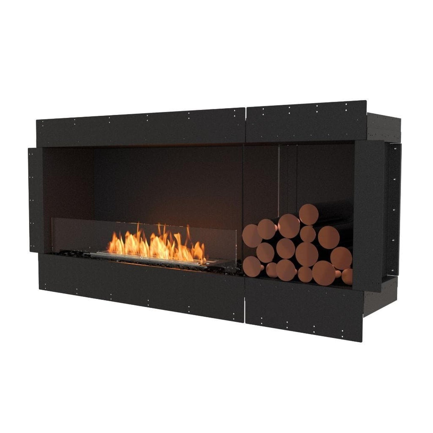 EcoSmart Fire Flex 60SS 67" Black Single Sided Ethanol Fireplace Insert with Black Burner and Right Side Decorative Box by Mad Design Group