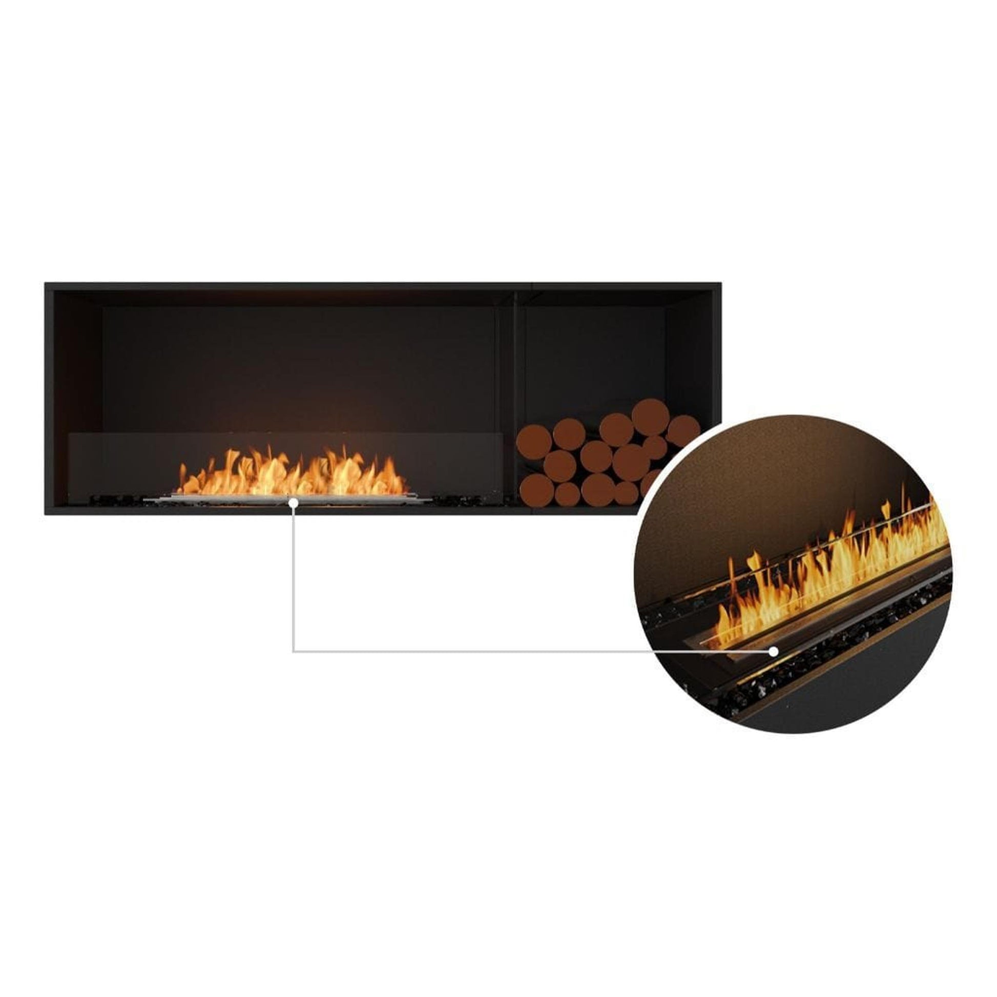 EcoSmart Fire Flex 60SS 67" Black Single Sided Ethanol Fireplace Insert with Black Burner and Right Side Decorative Box by Mad Design Group