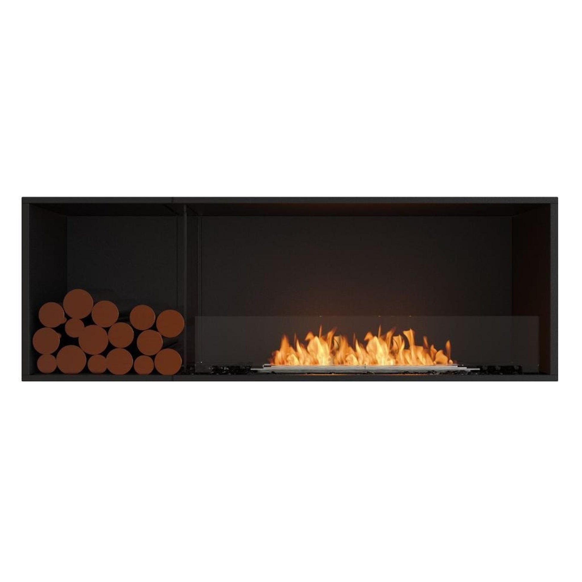 EcoSmart Fire Flex 60SS 67" Black Single Sided Ethanol Fireplace Insert with Black Burner and Right Side Decorative Box by Mad Design Group