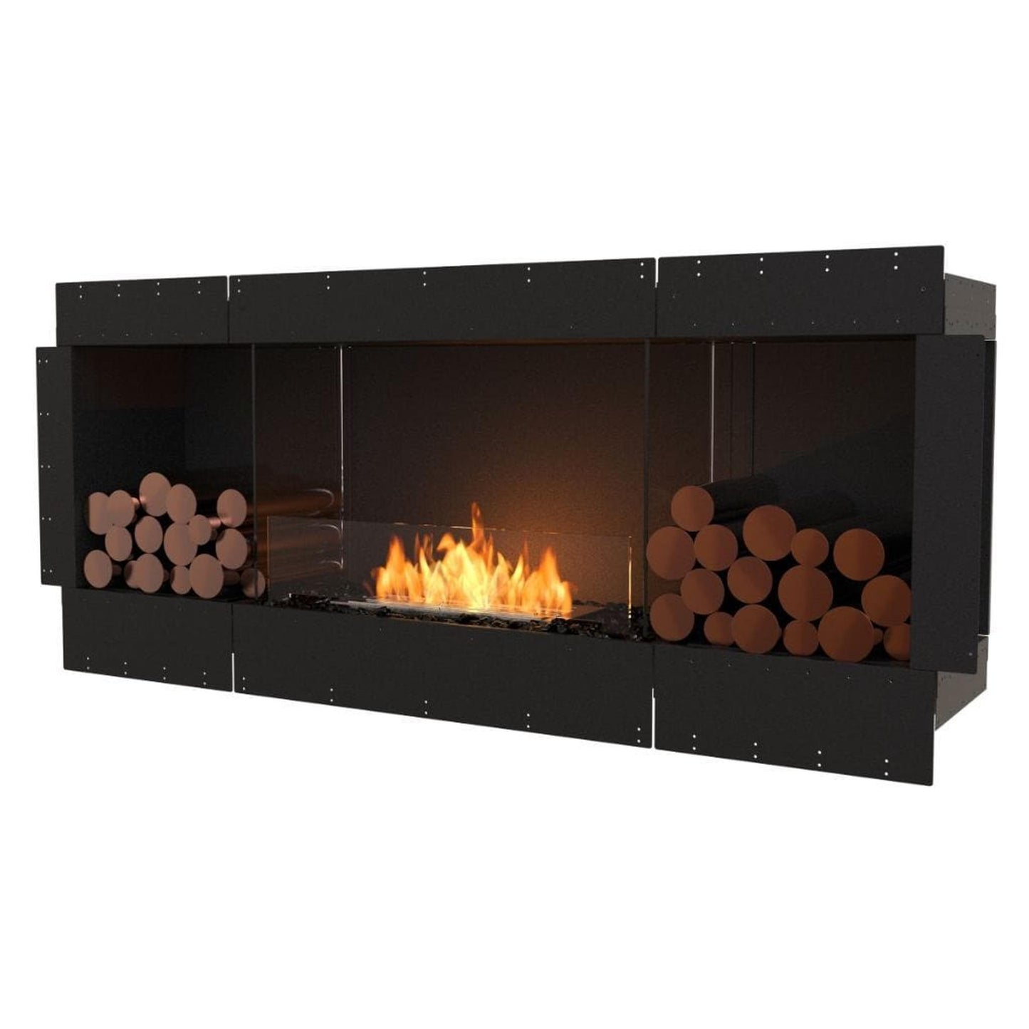 EcoSmart Fire Flex 68SS 76" Black Single Sided Ethanol Fireplace Insert with Black Burner and Both Sides Decorative Box by Mad Design Group