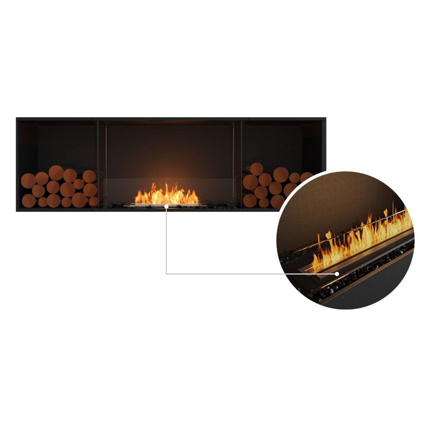 EcoSmart Fire Flex 68SS 76" Black Single Sided Ethanol Fireplace Insert with Black Burner and Both Sides Decorative Box by Mad Design Group