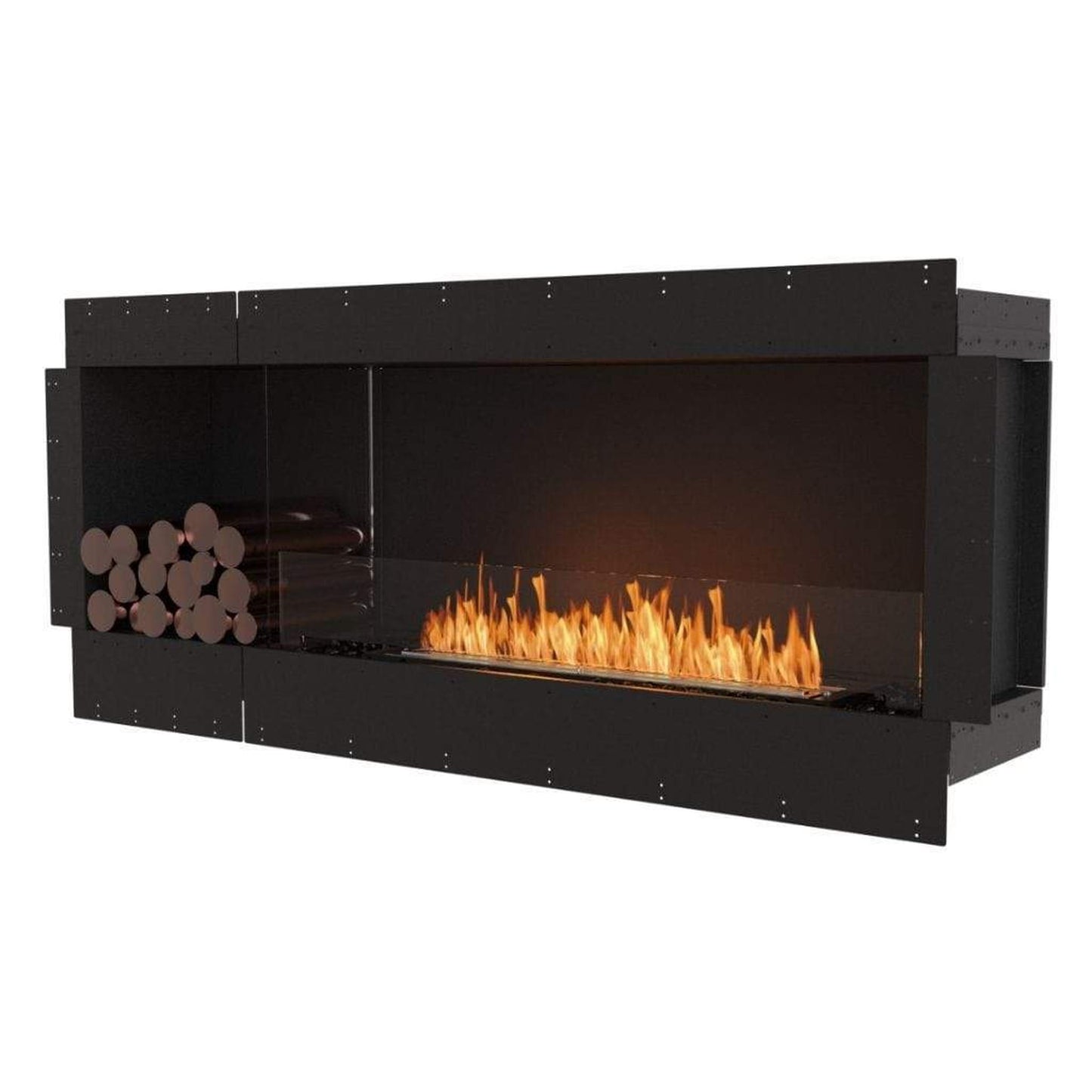 EcoSmart Fire Flex 68SS 76" Black Single Sided Ethanol Fireplace Insert with Black Burner and Both Sides Decorative Box by Mad Design Group