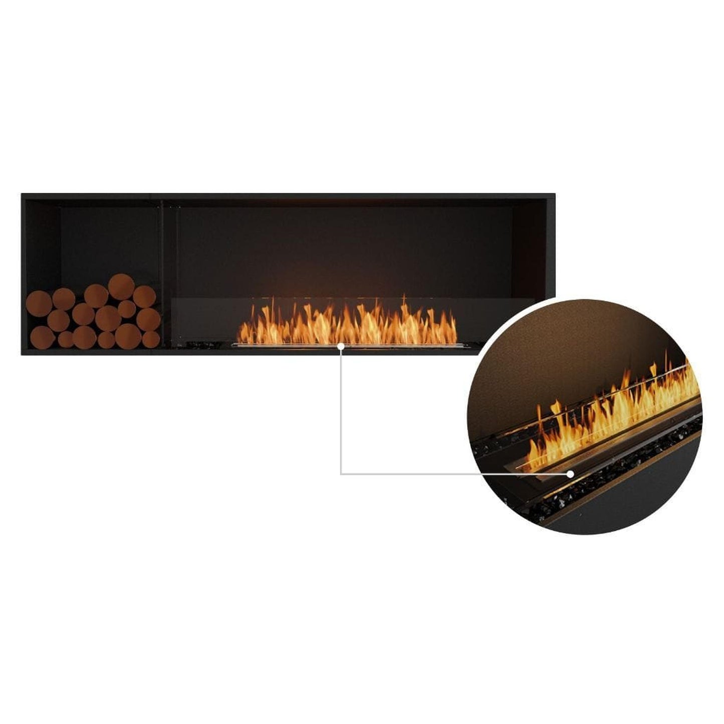 EcoSmart Fire Flex 68SS 76" Black Single Sided Ethanol Fireplace Insert with Black Burner and Both Sides Decorative Box by Mad Design Group