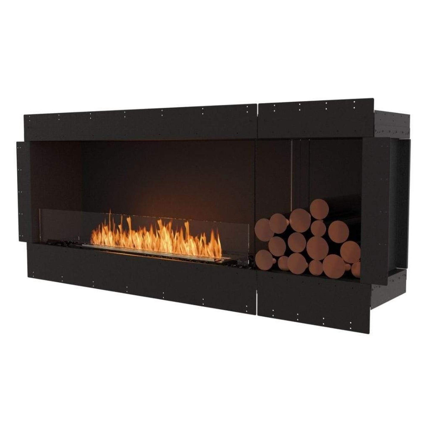 EcoSmart Fire Flex 68SS 76" Black Single Sided Ethanol Fireplace Insert with Black Burner and Both Sides Decorative Box by Mad Design Group