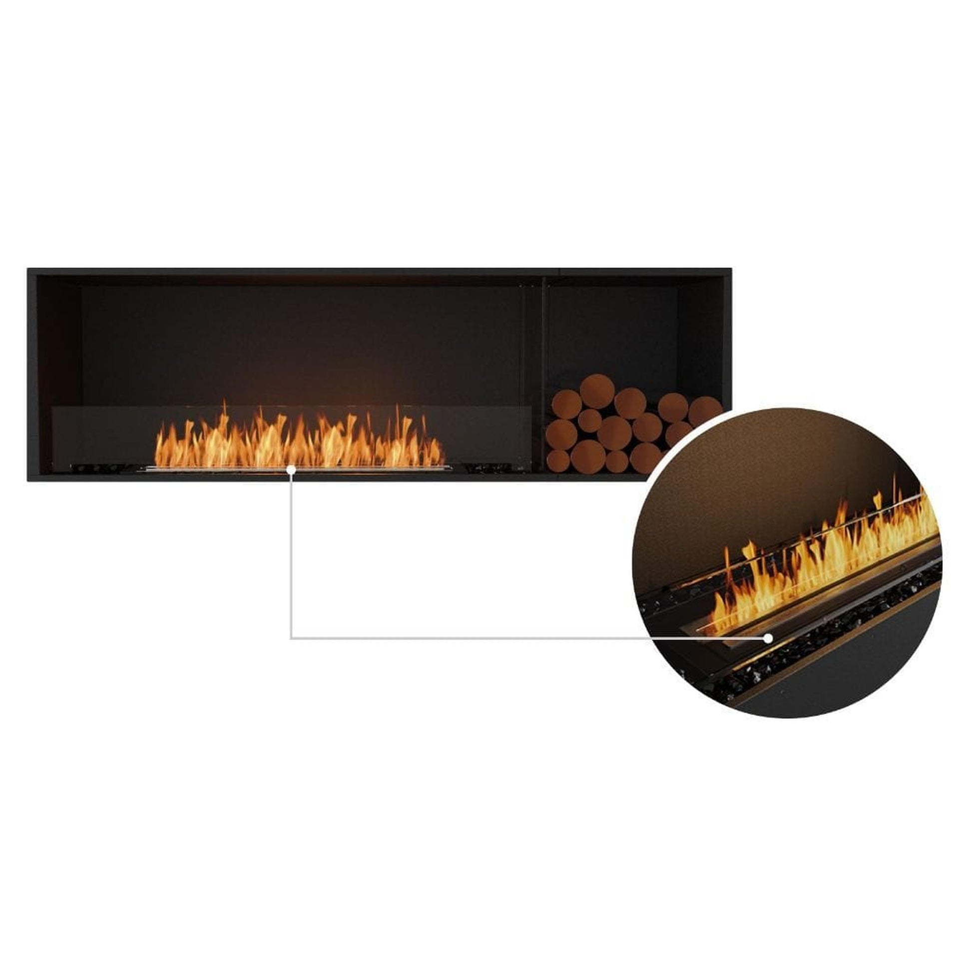 EcoSmart Fire Flex 68SS 76" Black Single Sided Ethanol Fireplace Insert with Black Burner and Both Sides Decorative Box by Mad Design Group