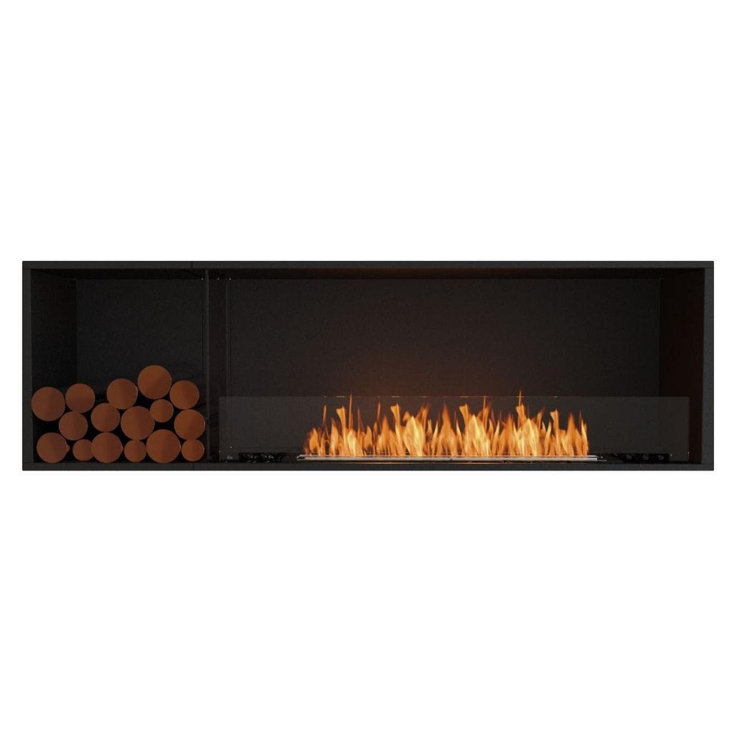 EcoSmart Fire Flex 68SS 76" Black Single Sided Ethanol Fireplace Insert with Black Burner and Both Sides Decorative Box by Mad Design Group